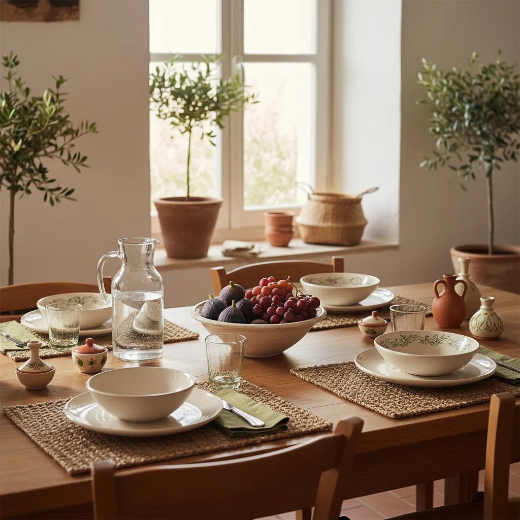 Vajilla italiana de diseño sobre mesa puesta mediterránea como alternativa premium a Zara Home