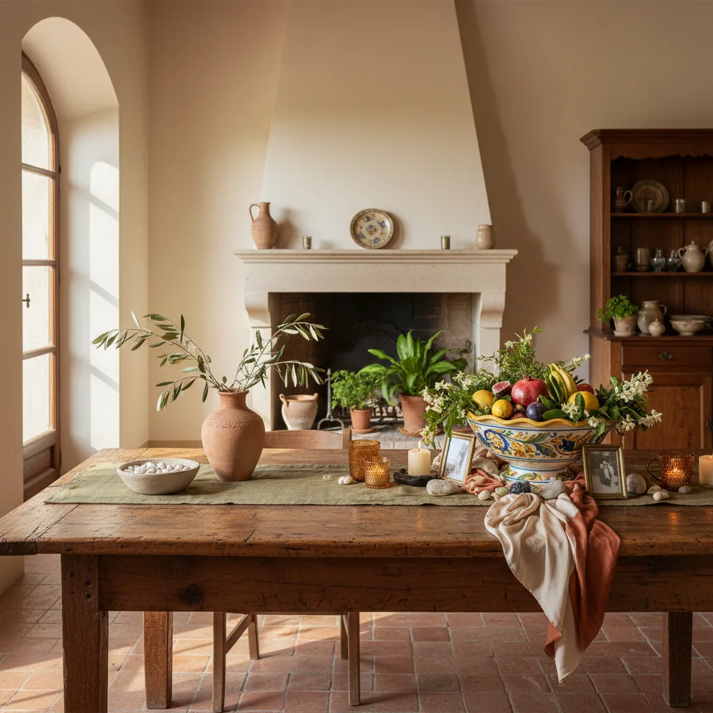 Centro de mesa minimalista versus maximalista sobre mesa de comedor de madera