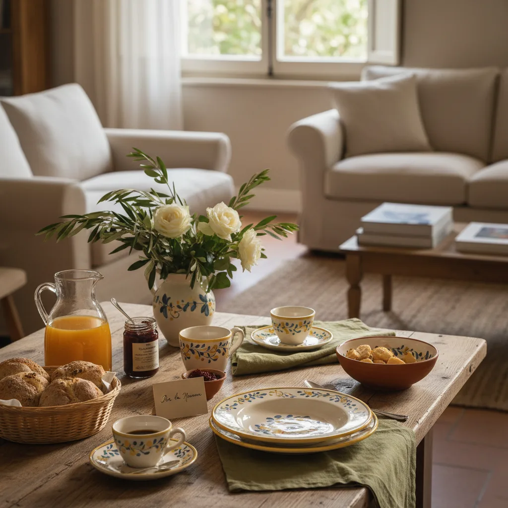 Mesa de desayuno con menaje italiano como regalo para el Día de la Madre