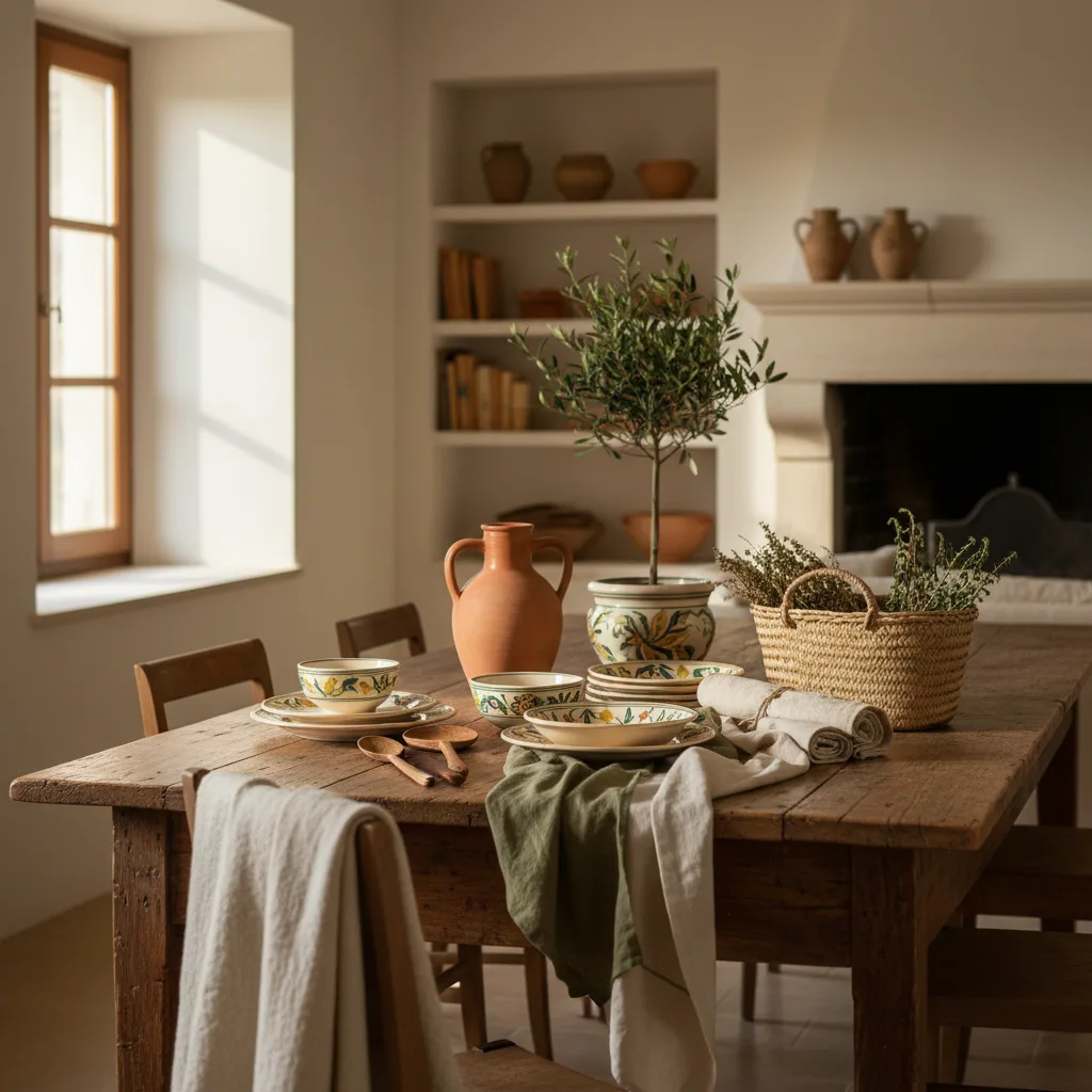 Ideas de regalo para inauguración de casa: menaje y decoración italiana sobre mesa de comedor